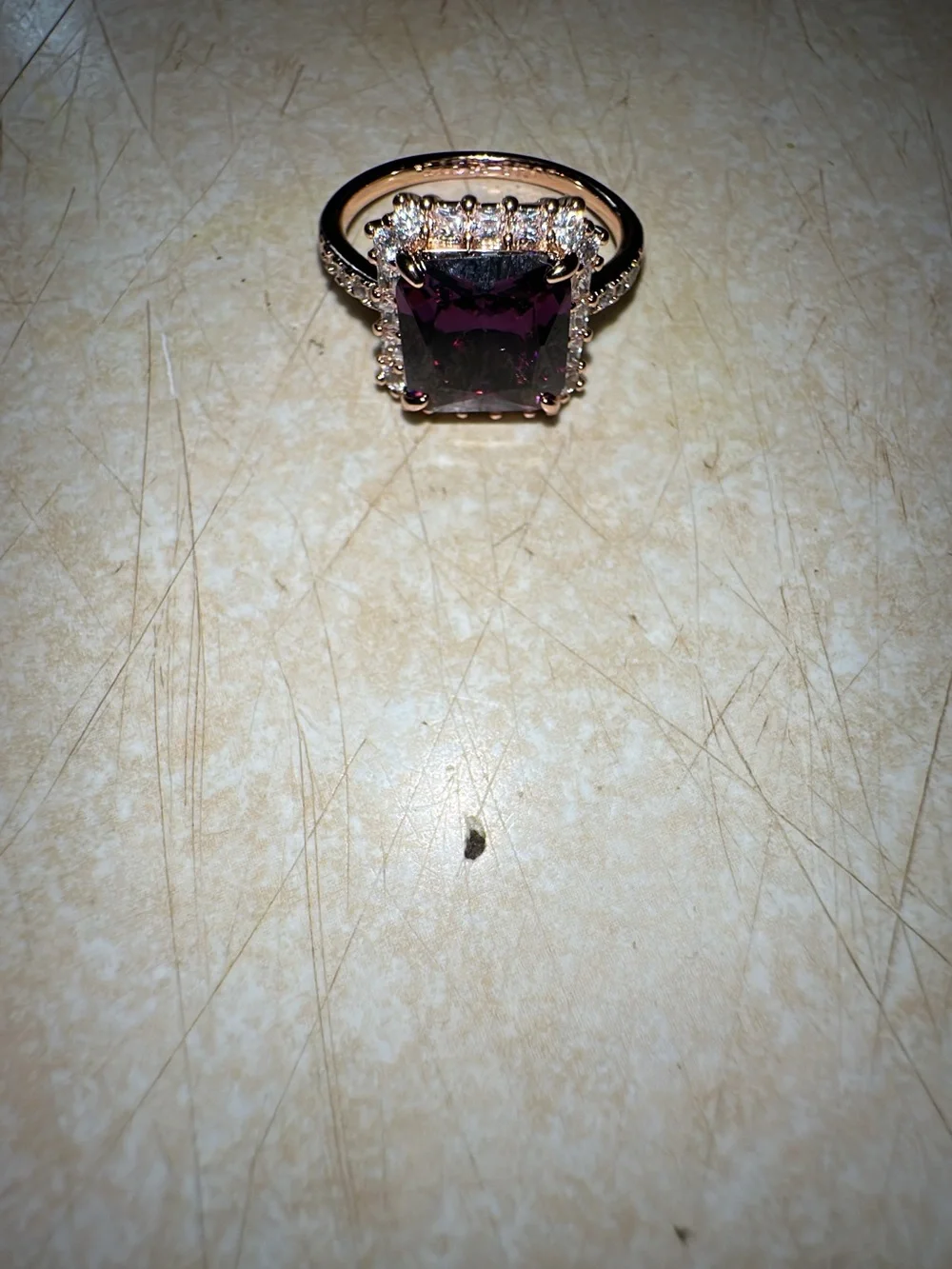 Bomb Party goldtone Amethyst-Style Square Halo Ring - Deep Purple